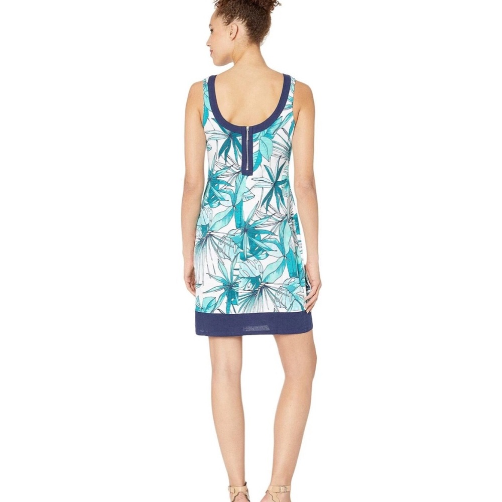 Tommy Bahama Cabana Colores Back Zip White Navy Teal Sz Small Dress MSRP $110 - Picture 2 of 7
